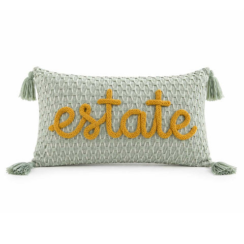 Cuscino con nappe verde menta con nome o scritta personalizzata ricamata