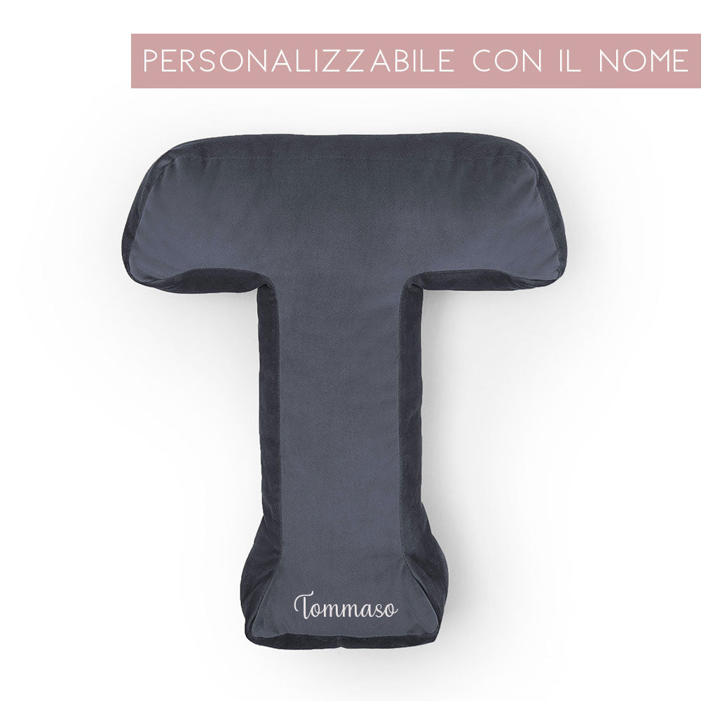 Cuscino Personalizzato Lettera Alfabeto Iniziale Velluto Grigio Antracite