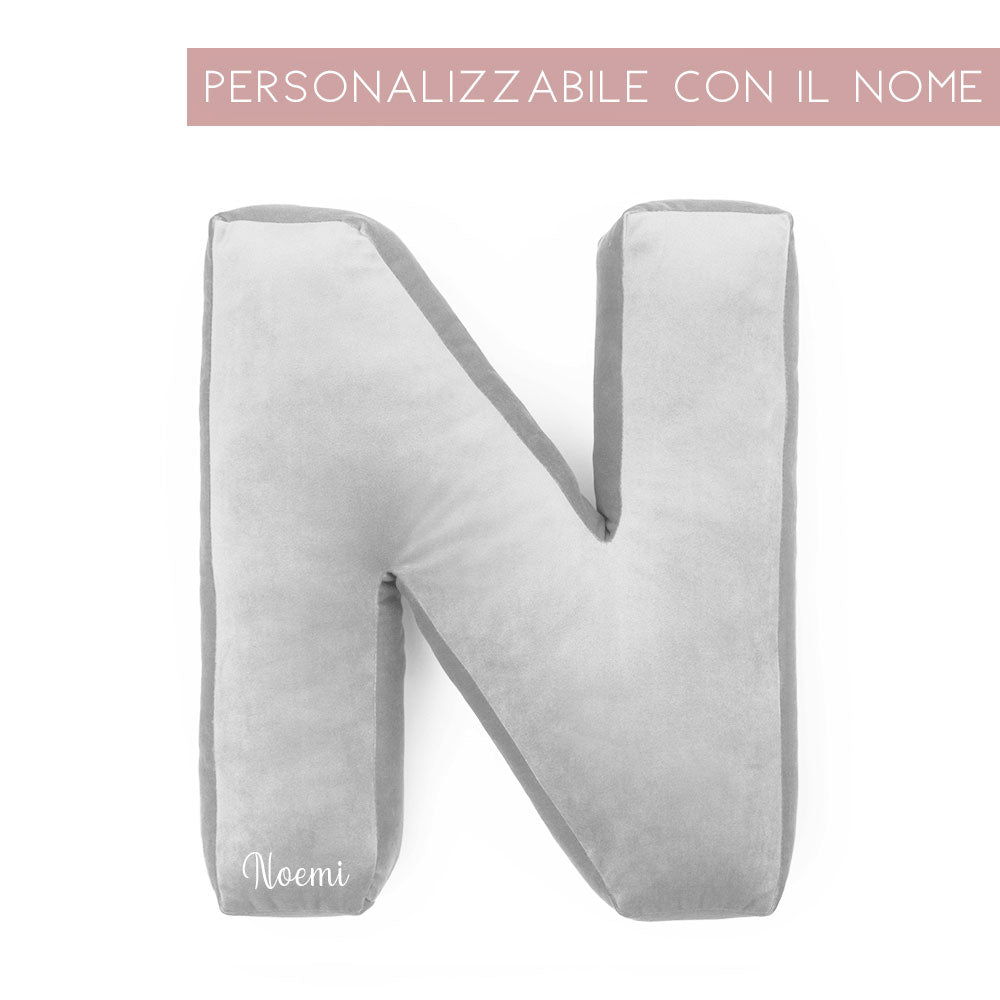 Cuscino Personalizzato a Forma di Lettera Alfabeto Iniziale In Velluto Grigio