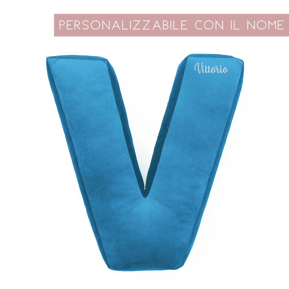 Cuscino Personalizzato Lettera Alfabeto Iniziale Velluto Azzurro