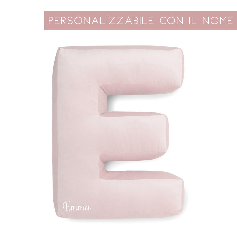 Cuscino Personalizzato a Forma di Lettera Alfabeto Iniziale  Velluto Rosa Cipria