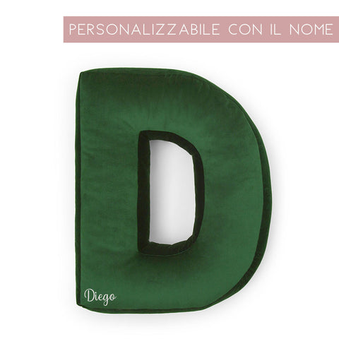 Cuscino Personalizzato Lettera Alfabeto Iniziale Velluto Verde