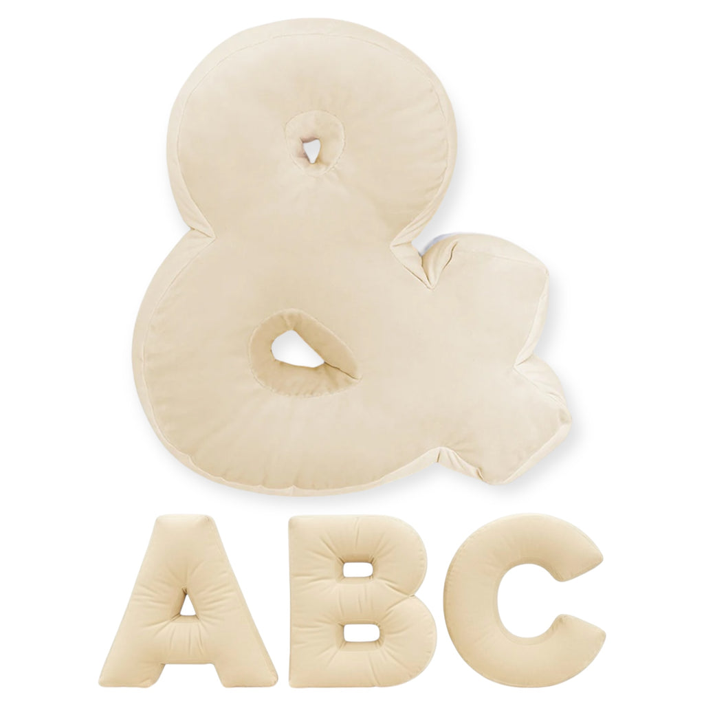 Cuscino Personalizzato a Forma di Lettera Alfabeto Iniziale Velluto Panna
