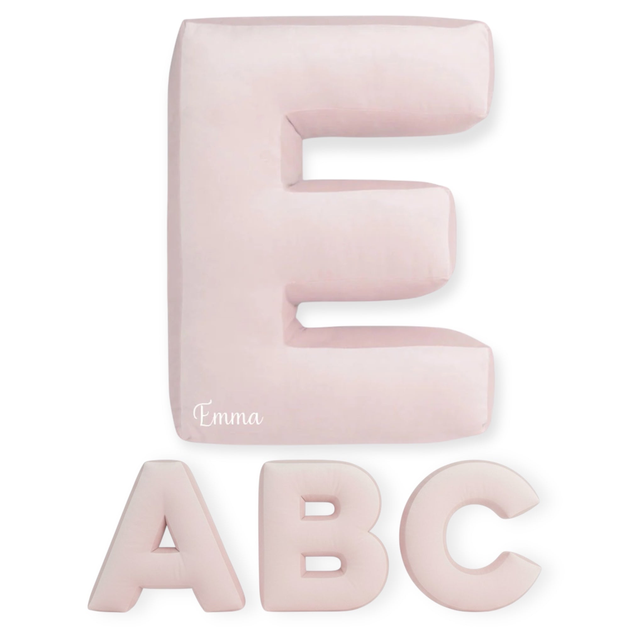 Cuscino Personalizzato a Forma di Lettera Alfabeto Iniziale Velluto Rosa Cipria
