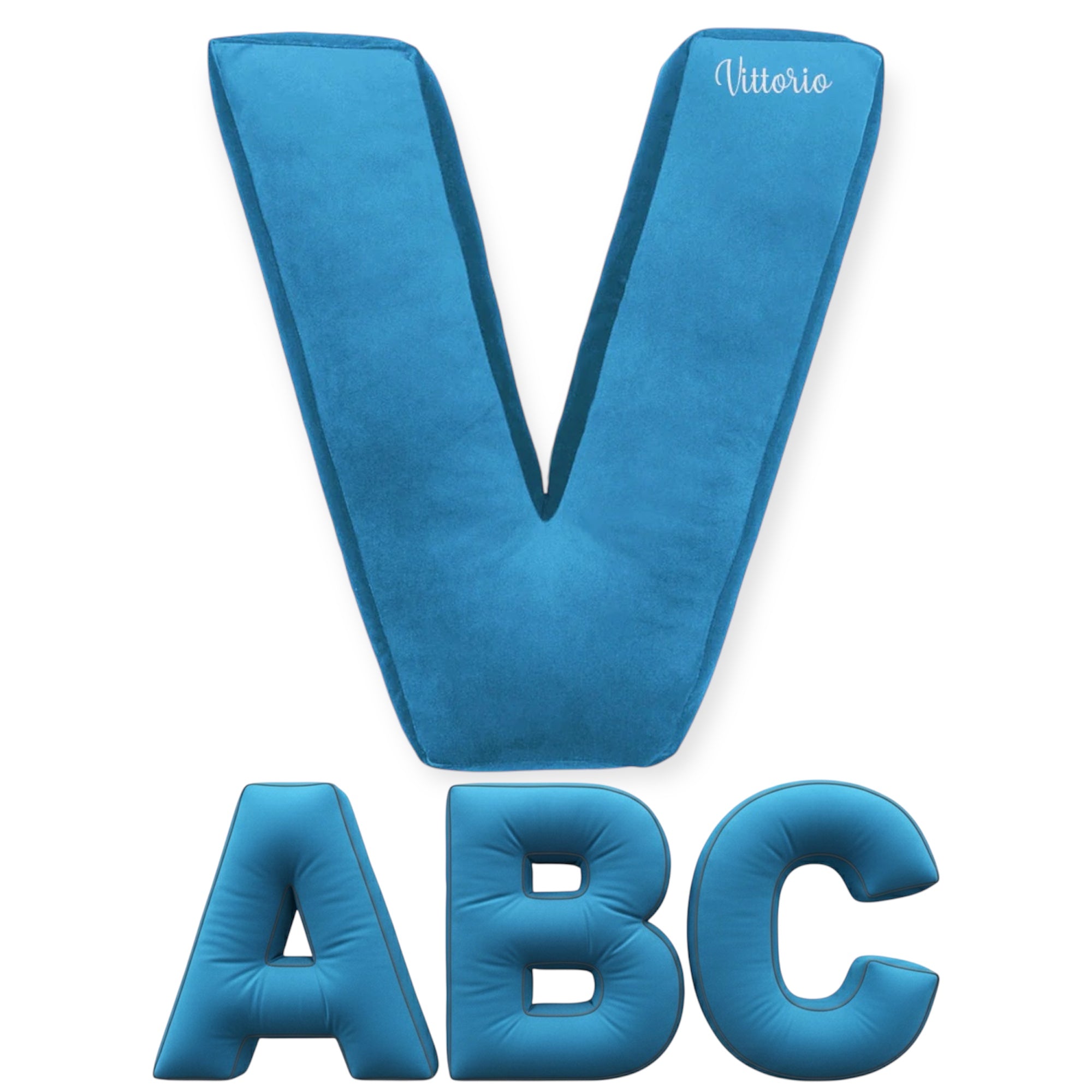 Cuscino Personalizzato a Forma di Lettera Alfabeto Iniziale Velluto Azzurro