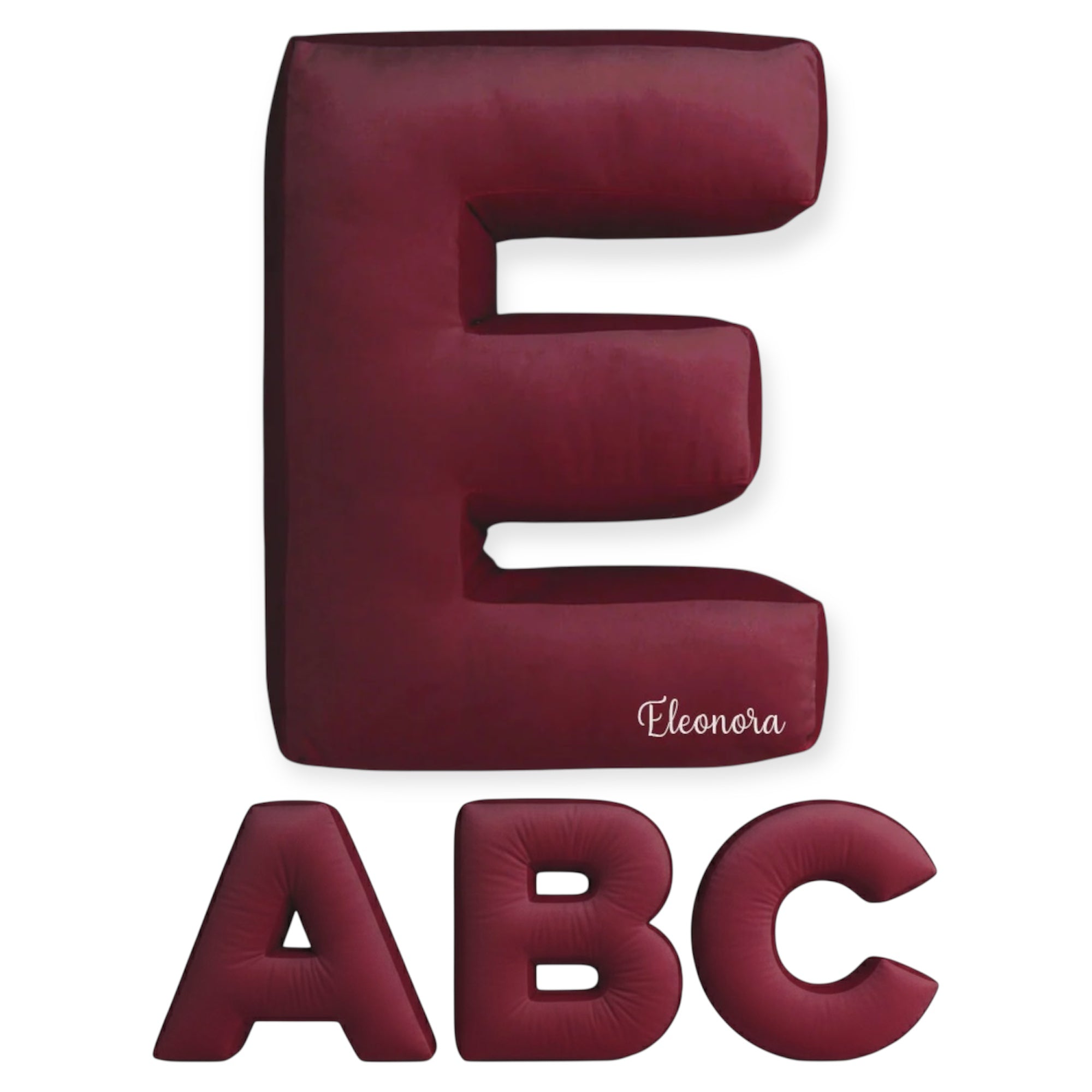 Cuscino Personalizzato a Forma di Lettera Alfabeto Iniziale Velluto Bordeaux