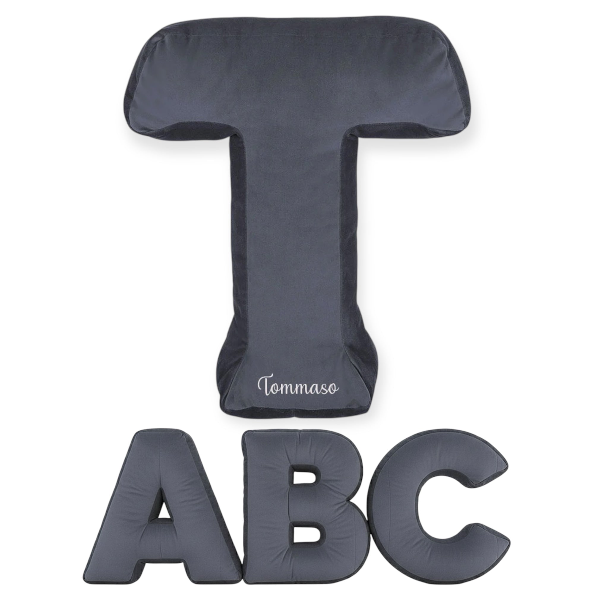 Cuscino Personalizzato a Forma di Lettera Alfabeto Iniziale Velluto Grigio Antracite
