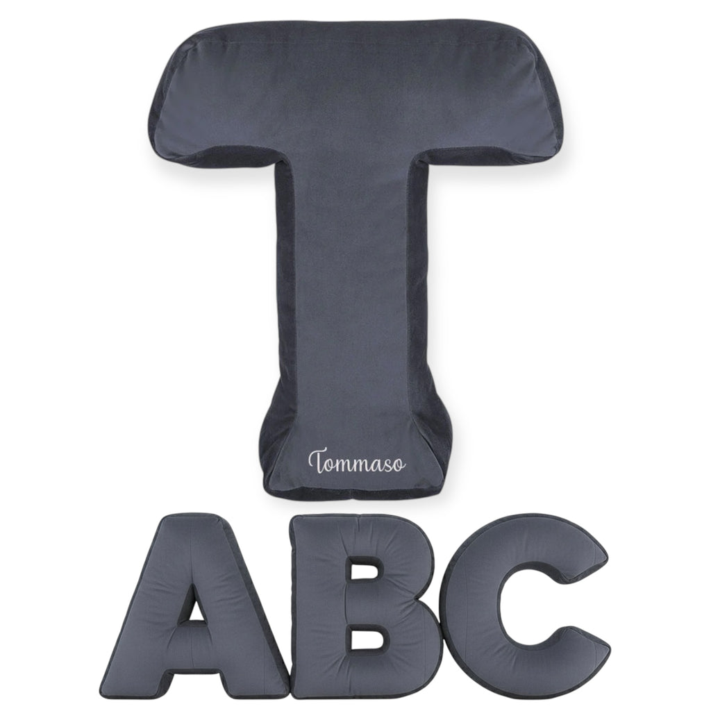 Cuscino Personalizzato a Forma di Lettera Alfabeto Iniziale Velluto Grigio Antracite