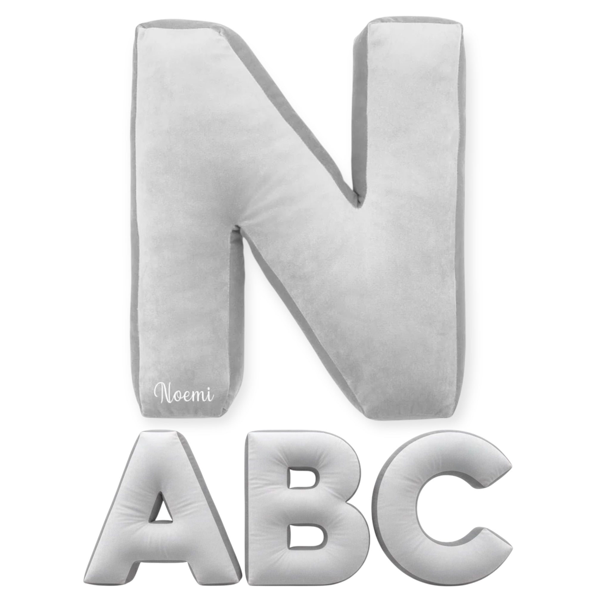 Cuscino Personalizzato a Forma di Lettera Alfabeto Iniziale Velluto Grigio Ghiaccio