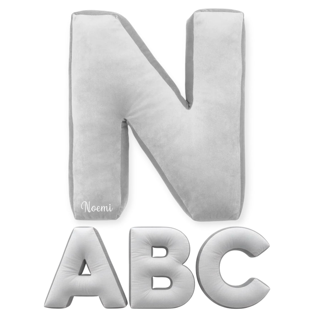 Cuscino Personalizzato a Forma di Lettera Alfabeto Iniziale Velluto Grigio Ghiaccio