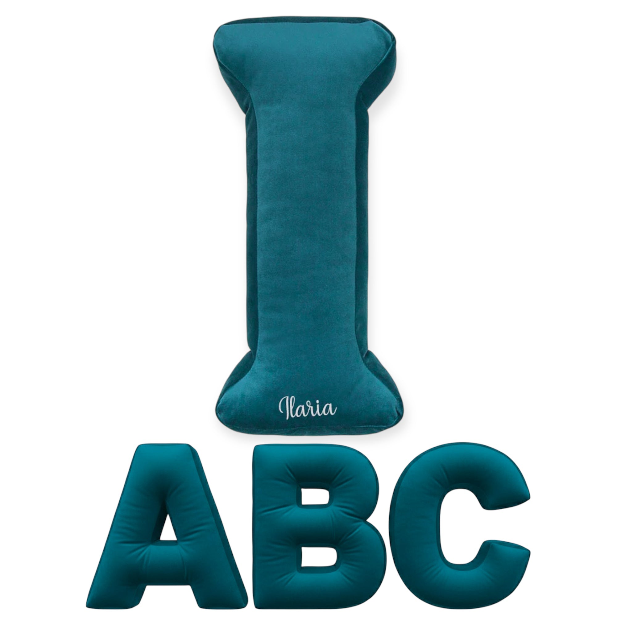 Cuscino Personalizzato a Forma di Lettera Alfabeto Iniziale Velluto Petrolio