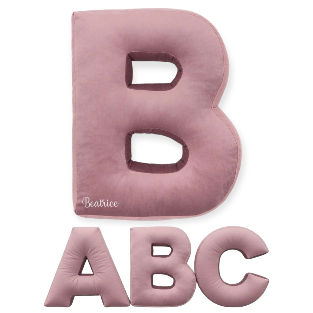 Cuscino Personalizzato a Forma di Lettera Alfabeto Iniziale Velluto Rosa Malva