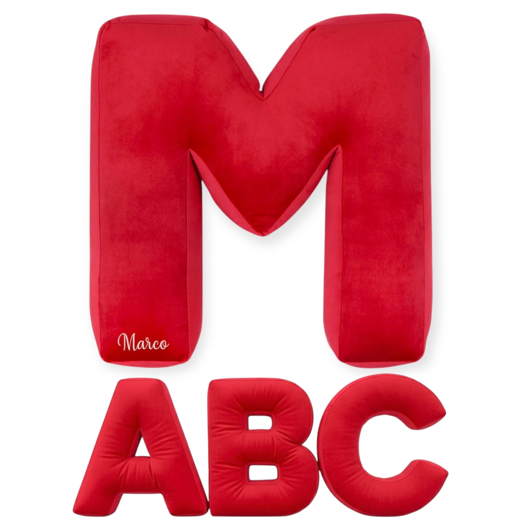 Cuscino Personalizzato a Forma di Lettera Alfabeto Iniziale Velluto Rosso