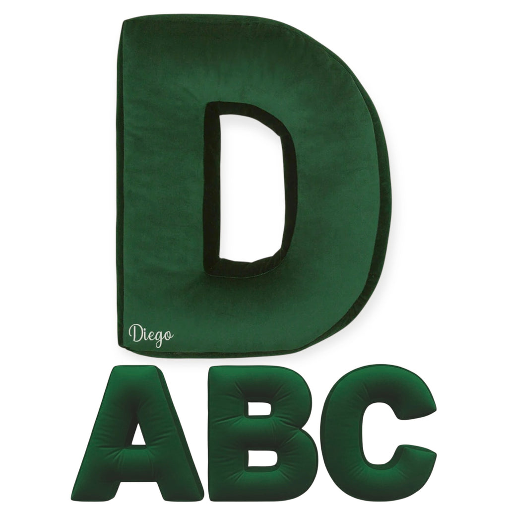 Cuscino Personalizzato a Forma di Lettera Alfabeto Iniziale Velluto Verde