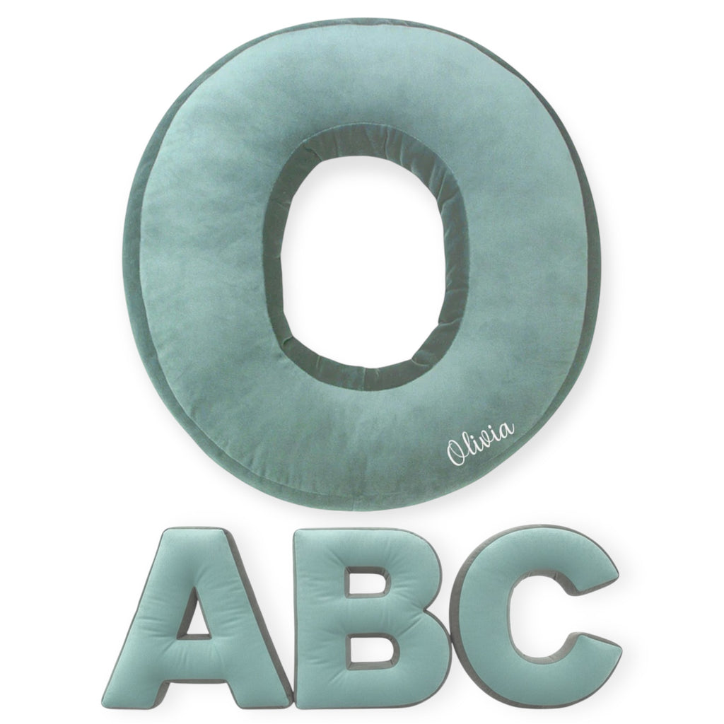 Cuscino Personalizzato a Forma di Lettera Alfabeto Iniziale Velluto Verde Menta