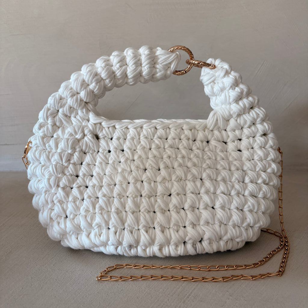 Hobo bag all'uncinetto panna