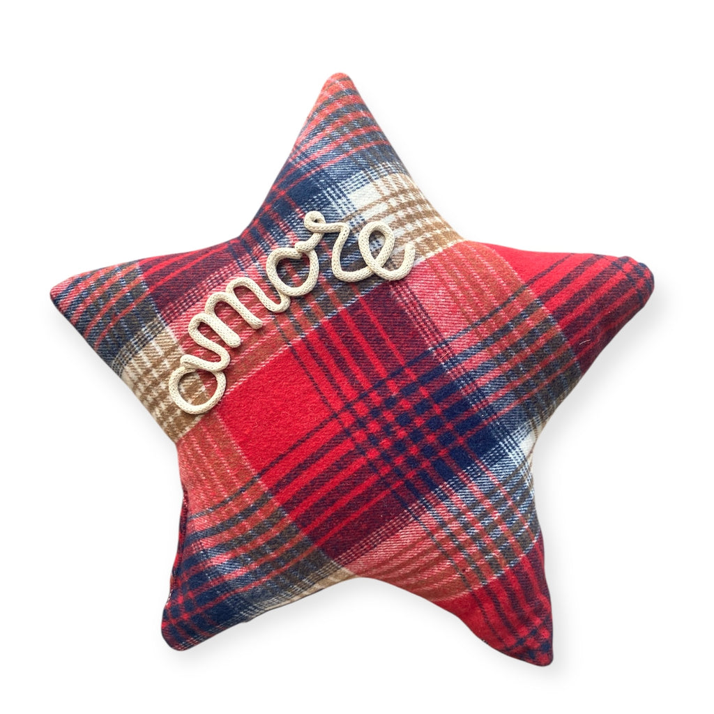 Cuscino a forma di stella tessuto tartan con scritta personalizzata