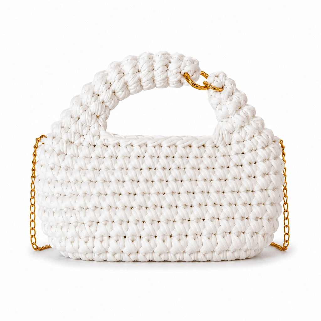 Hobo bag all'uncinetto panna