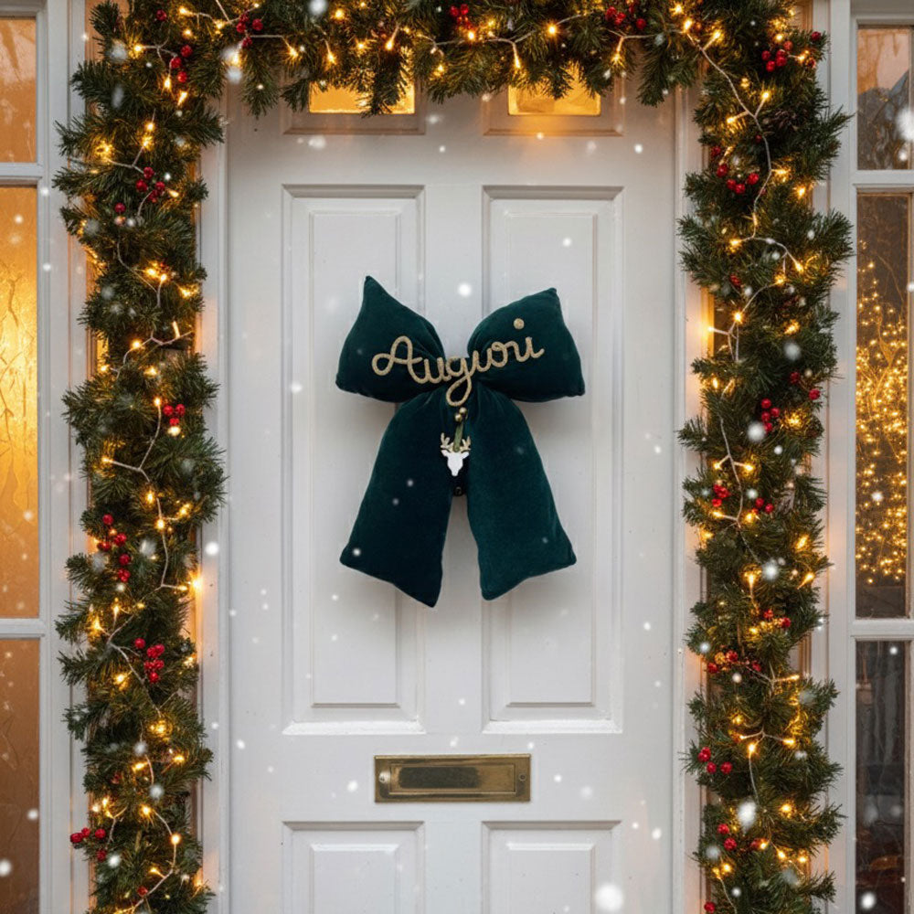 Fiocco in velluto verde con scritta personalizzata