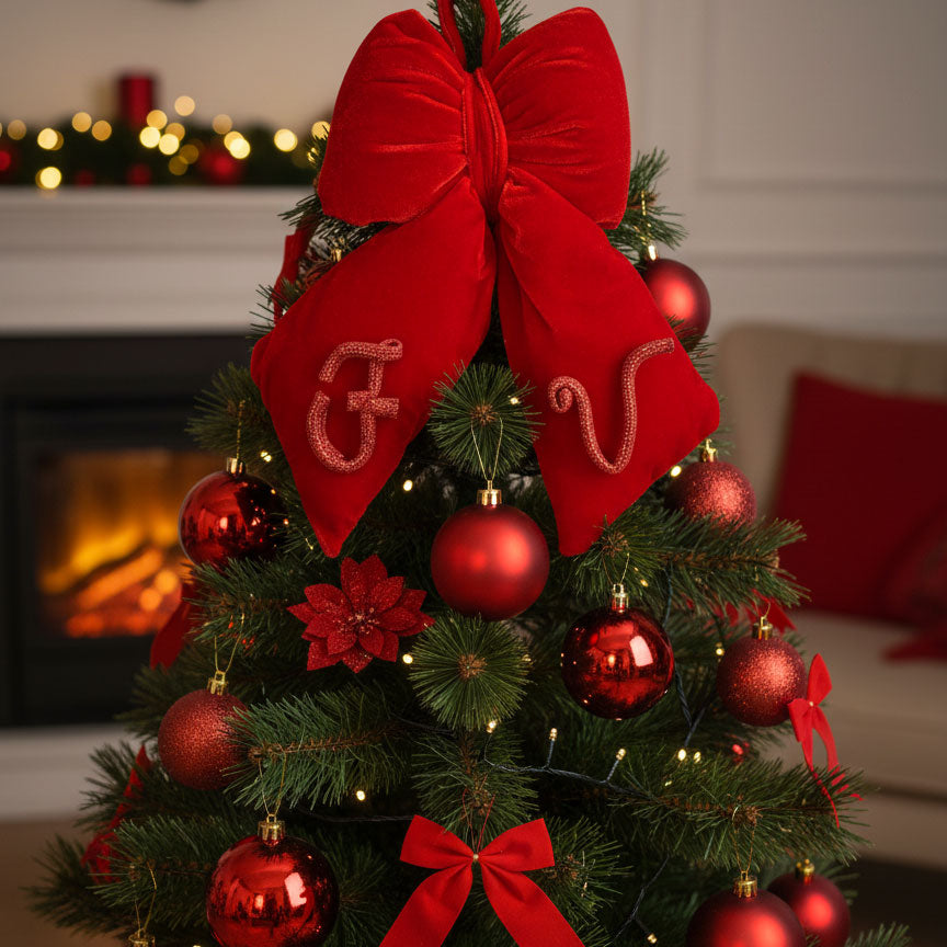 Fiocco in velluto rosso personalizzabile con iniziali