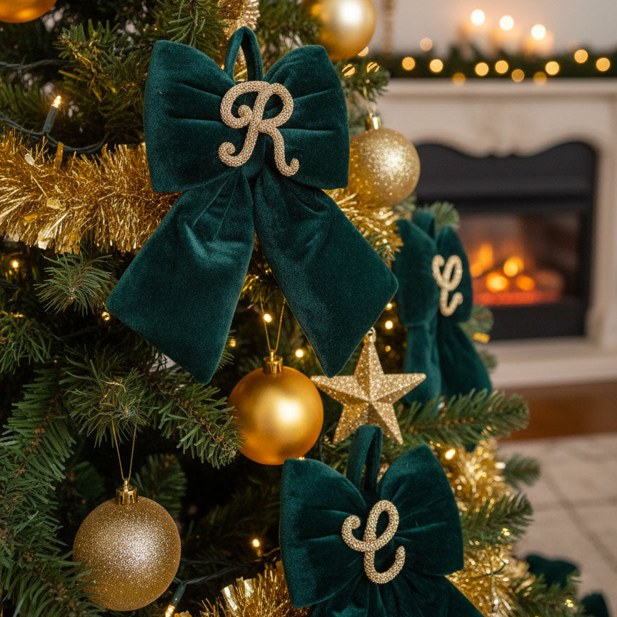 Fiocco in velluto verde personalizzabile con iniziali