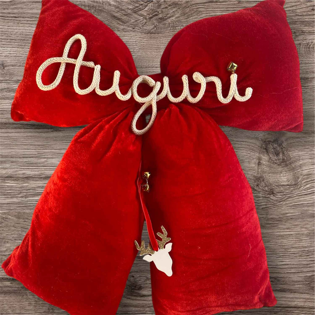 Fiocco in velluto rosso con scritta personalizzata