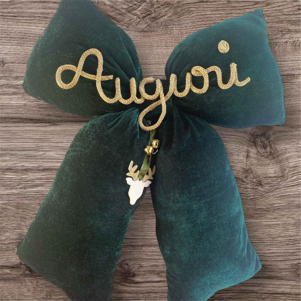 Fiocco in velluto verde con scritta personalizzata