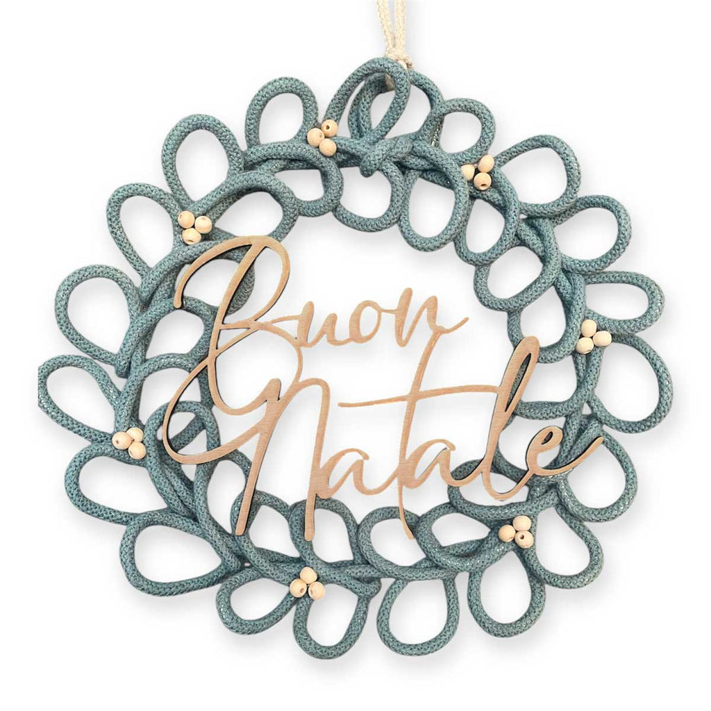 Ghirlanda natalizio di vischio in cotone con scritta in legno personalizzata