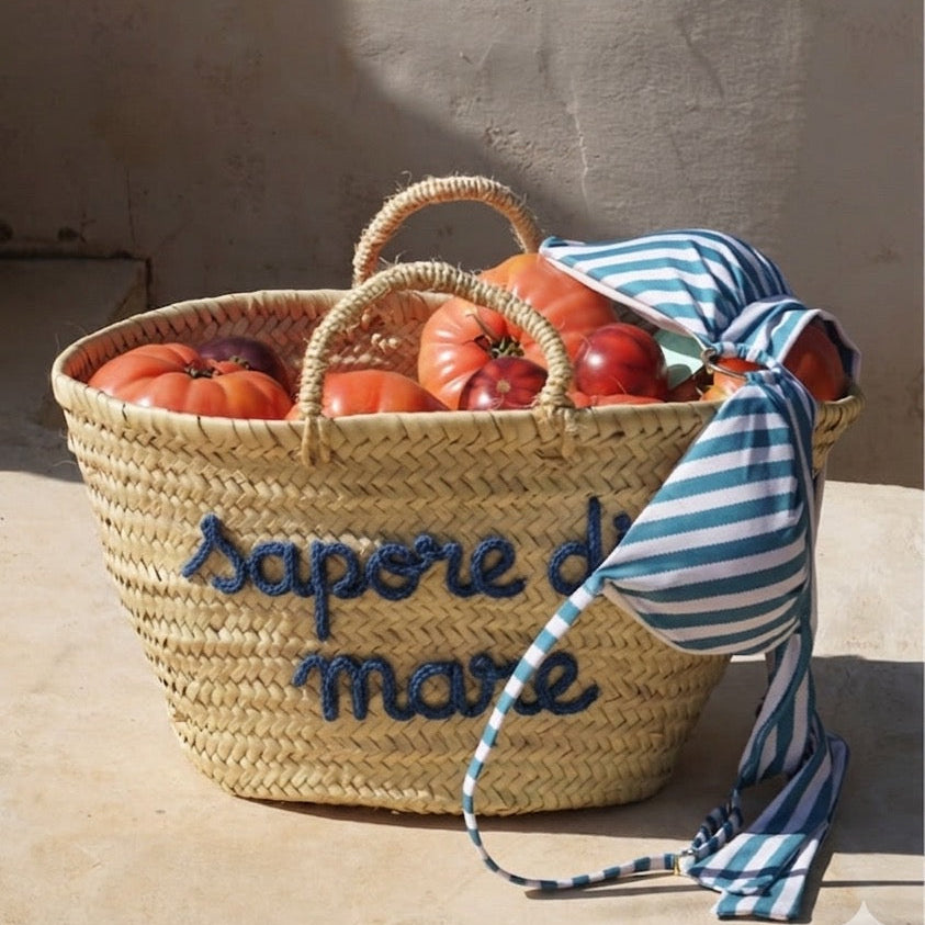 Borsa in paglia con scritta personalizzata