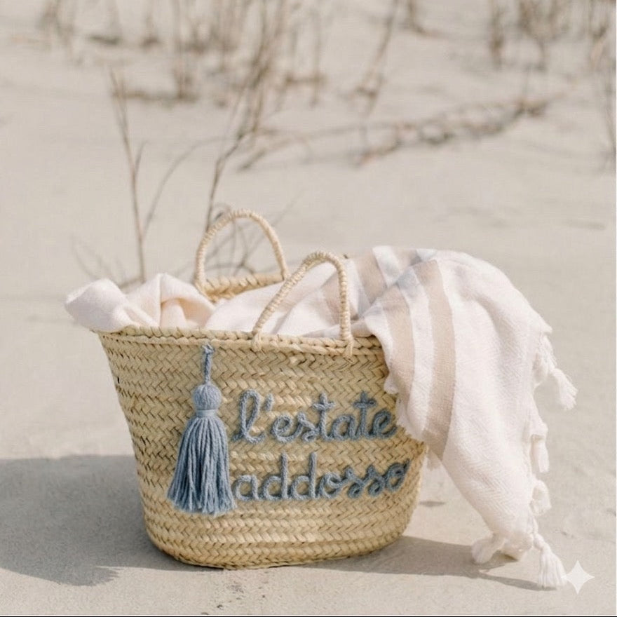 Borsa in paglia con scritta personalizzata