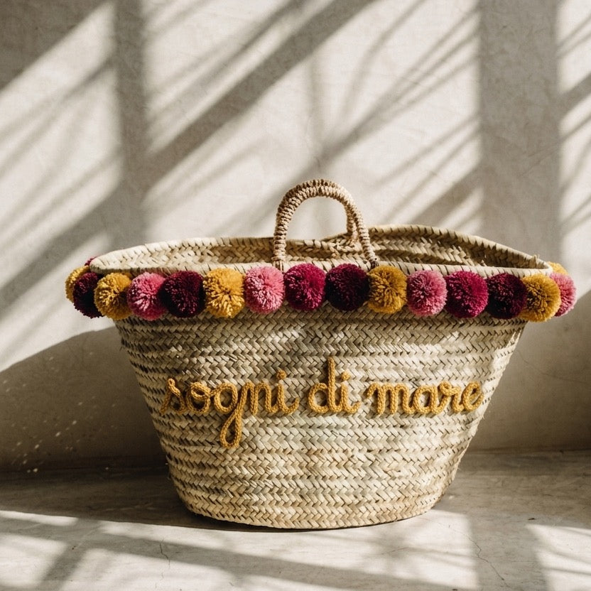 Borsa in paglia con scritta personalizzata