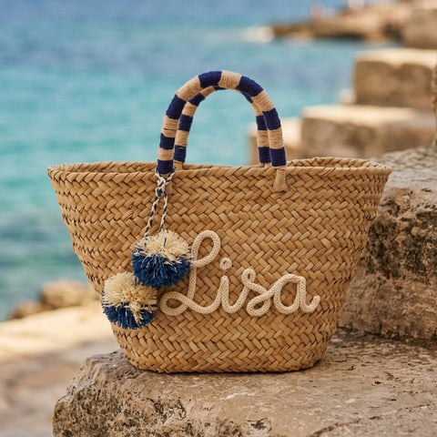 Borsa in paglia Zagara con manici colorati e scritta personalizzata