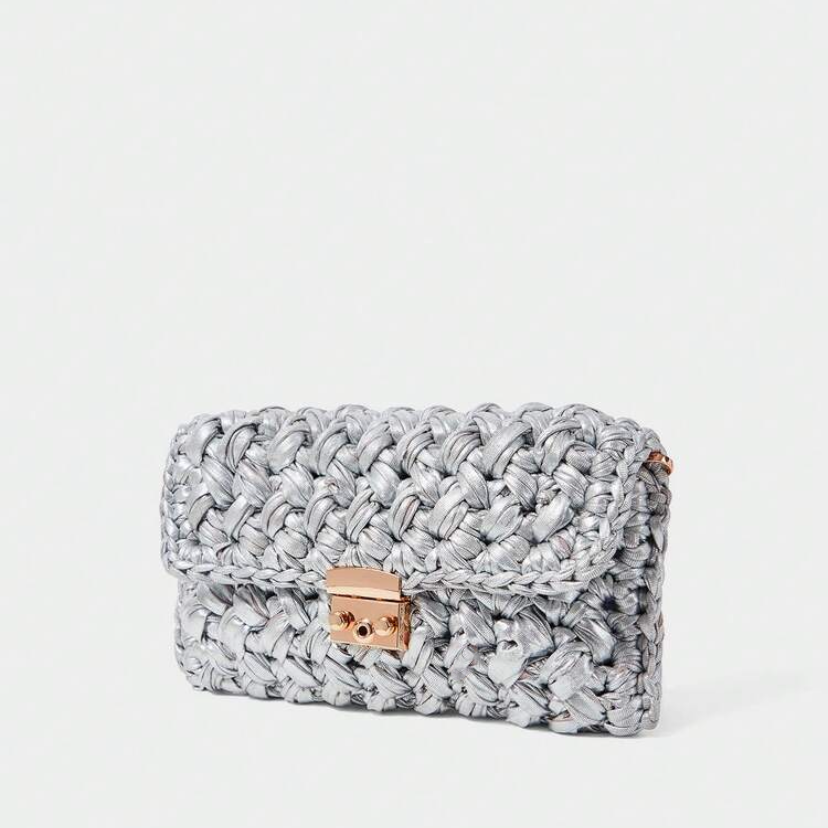 Pochette uncinetto pelle metallizzata argento