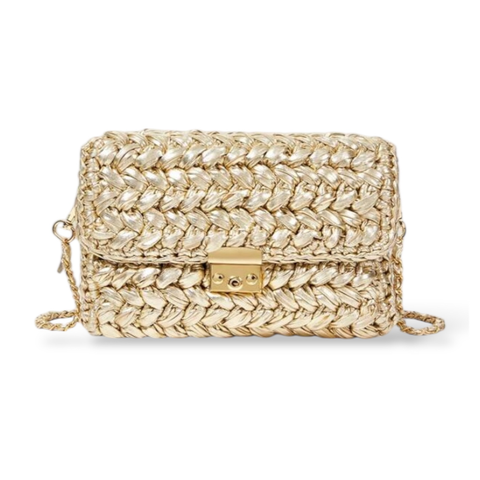 Pochette uncinetto pelle metallizzata oro