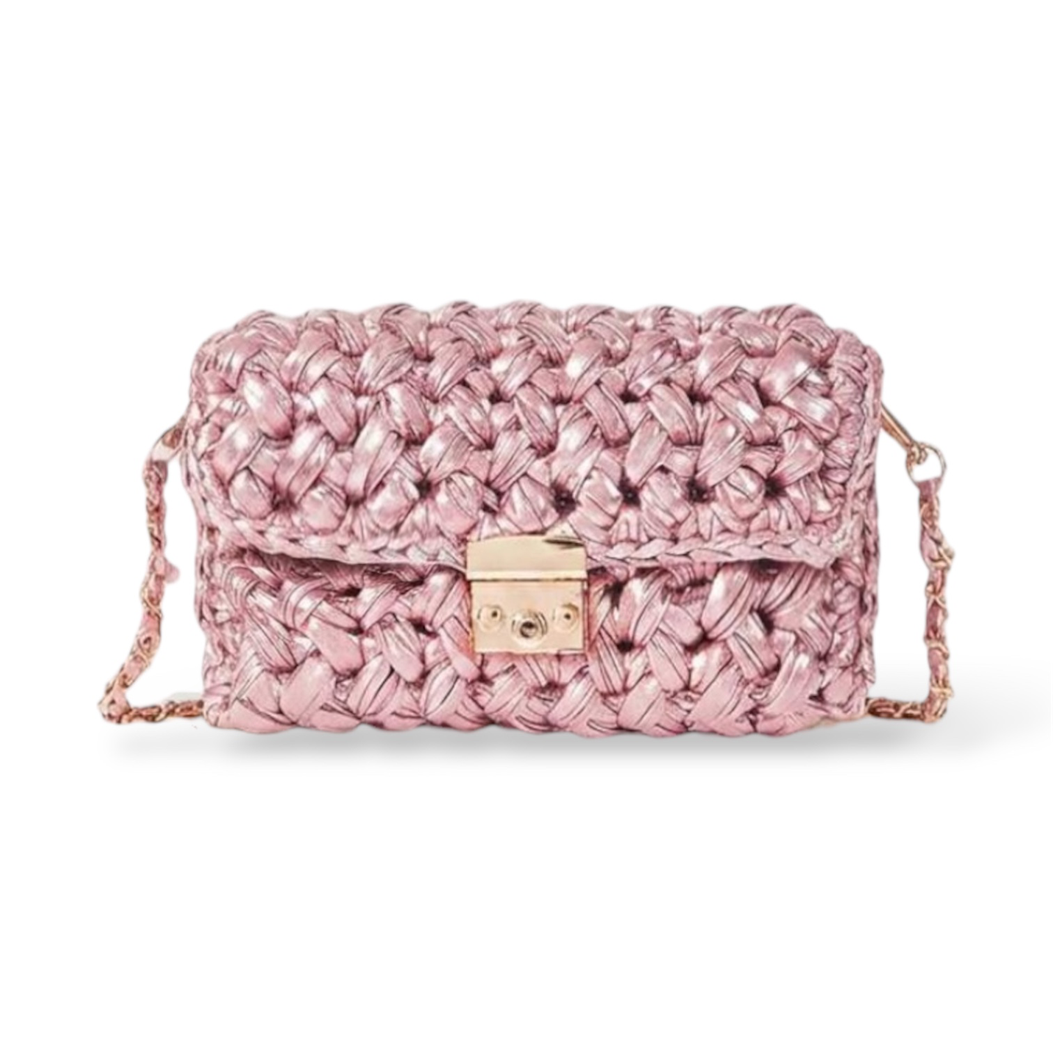 Pochette uncinetto pelle metallizzata rosa