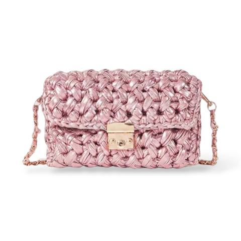 Pochette uncinetto pelle metallizzata rosa