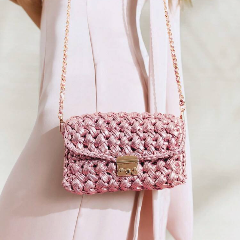 Pochette uncinetto pelle metallizzata rosa