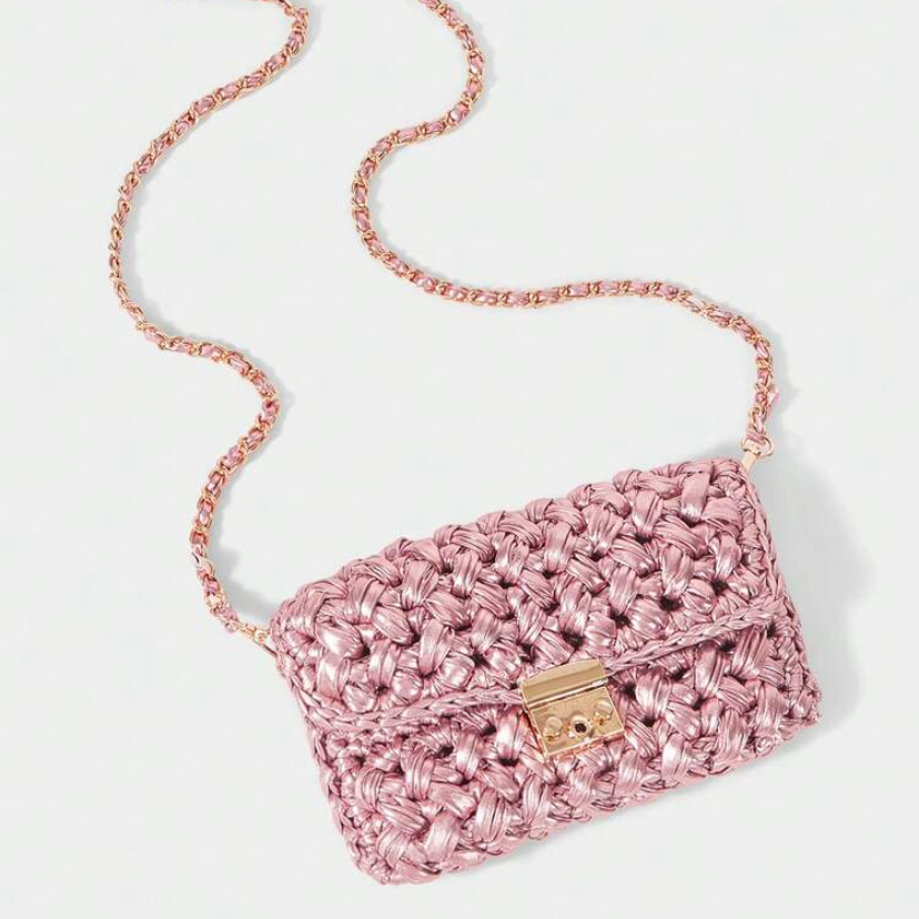 Pochette uncinetto pelle metallizzata rosa