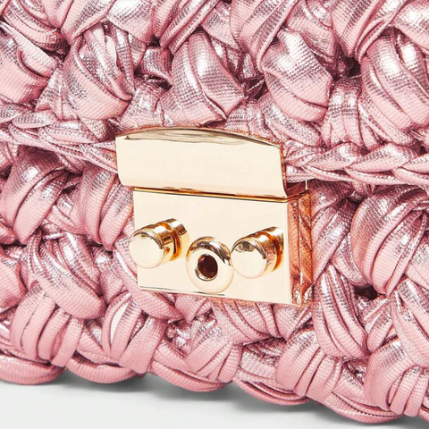 Pochette in fettuccia metallizata oro rosa