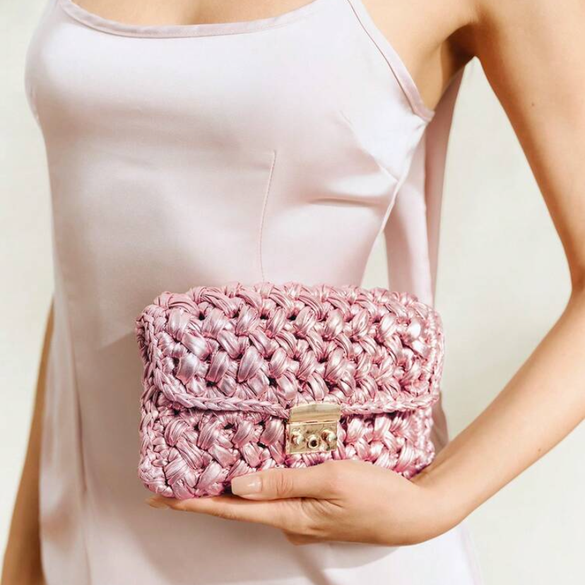 Pochette uncinetto pelle metallizzata rosa