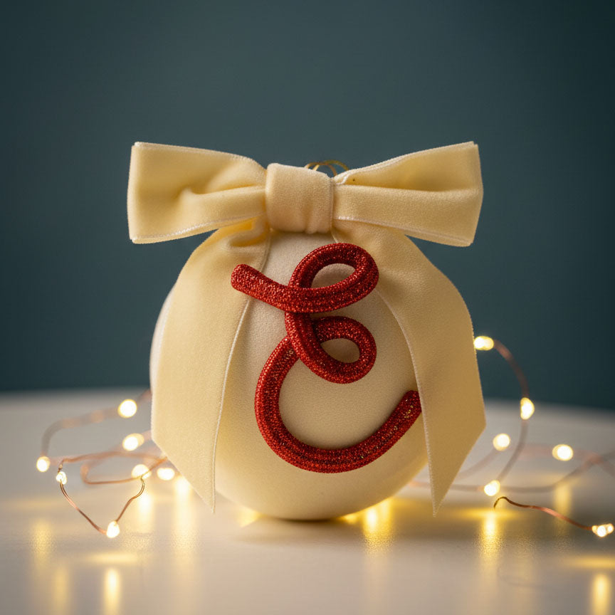 Pallina di natale personalizzata con iniziale in velluto panna