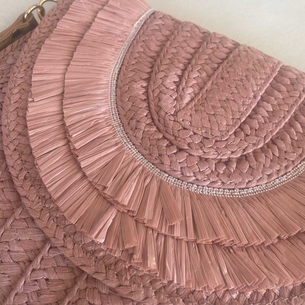 Pochette in paglia rosa antico con iniziale o nome personalizzato