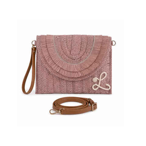 Pochette in paglia rosa antico con iniziale o nome personalizzato