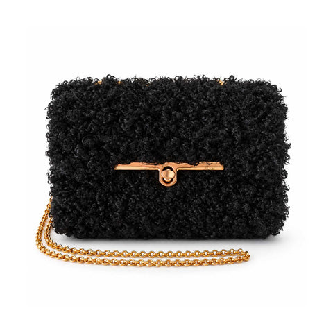 Pochette Teddy Bouclé Nera – Borsa a Mano e Tracolla Crochet Fatta a Mano in Italia