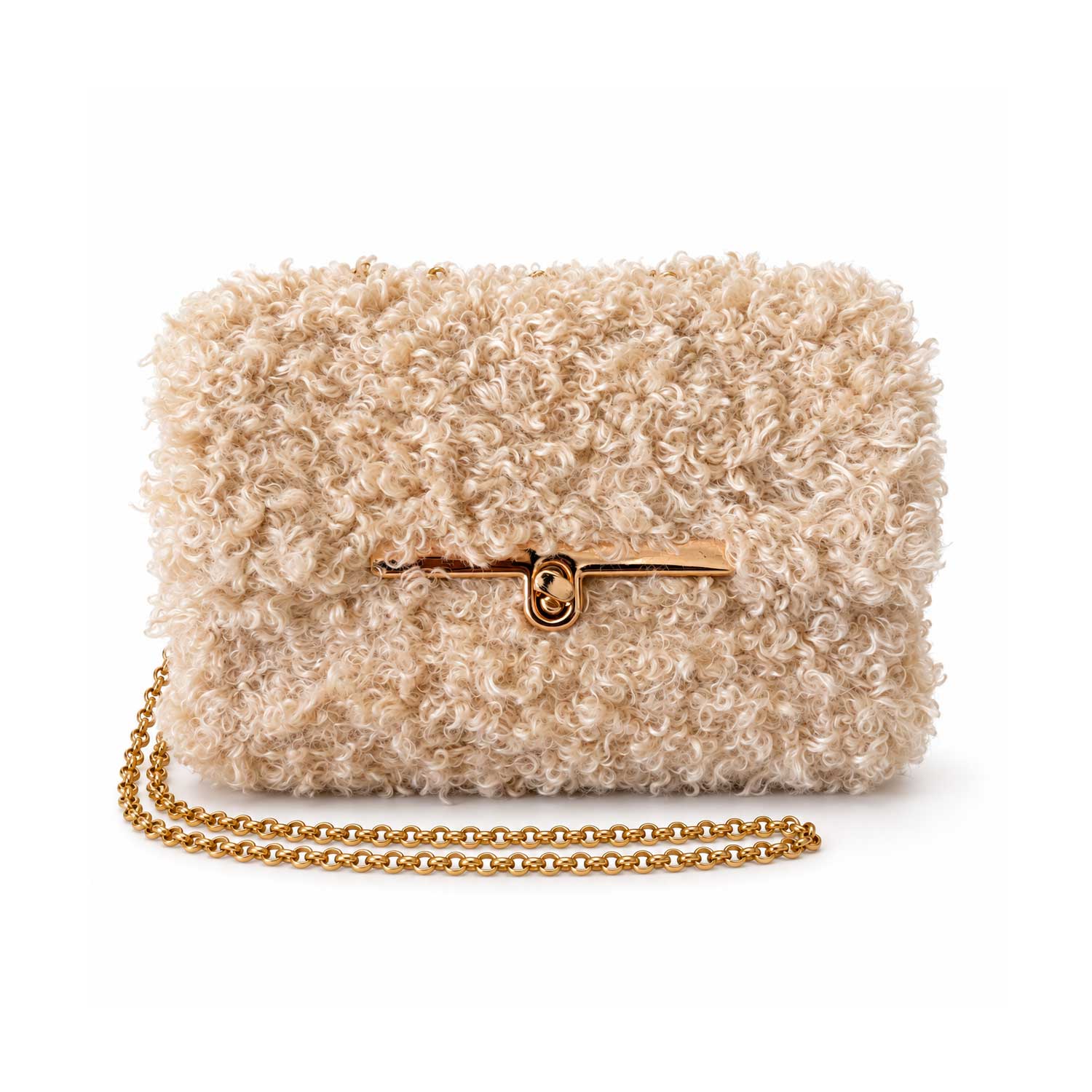 Pochette Teddy Bouclé Panna – Borsa a Mano e Tracolla Crochet Fatta a Mano in Italia