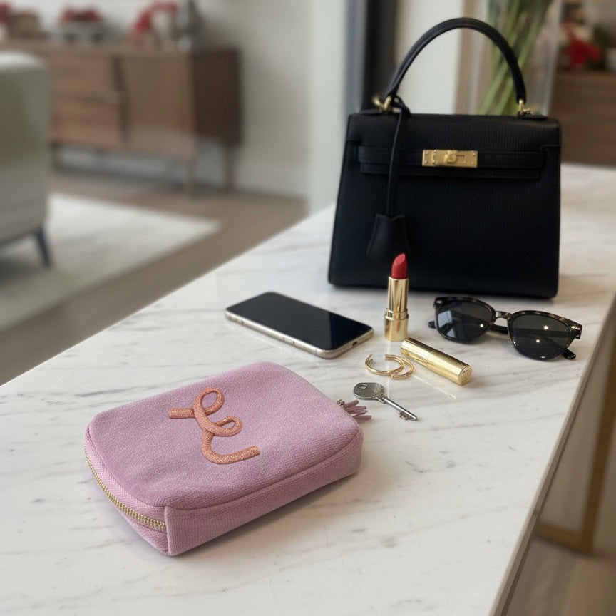 Pochette in velluto porta tutto con iniziale