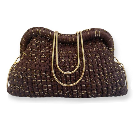 Pochette uncinetto marrone e lurex
