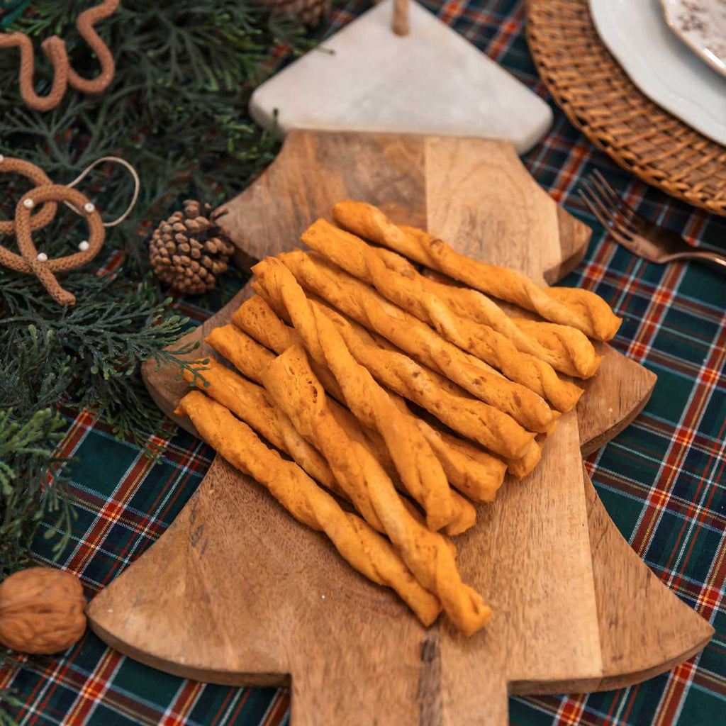 Tagliere in legno a forma di albero di Natale con punta di marmo