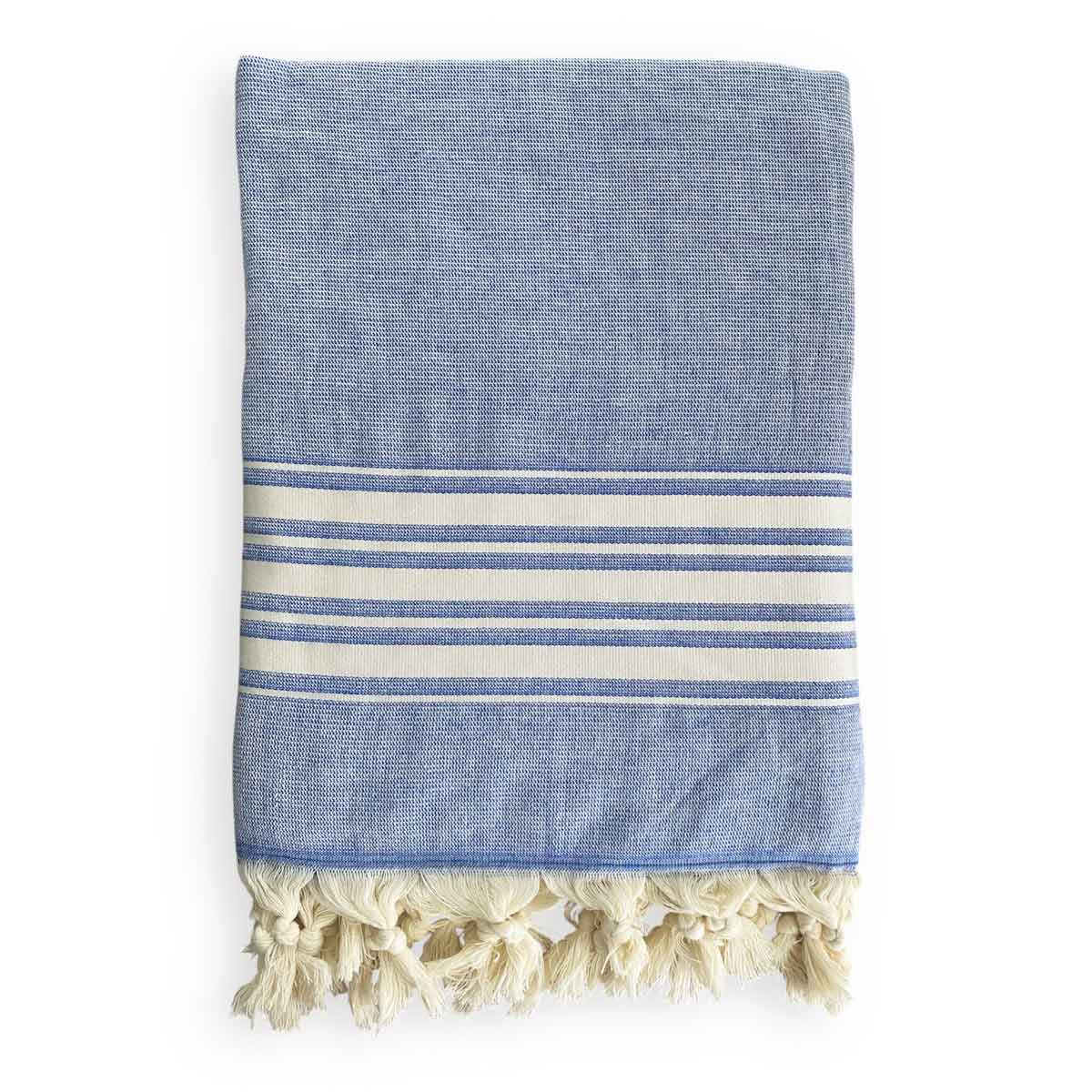 Telo fouta in cotone con lato in spugna celeste
