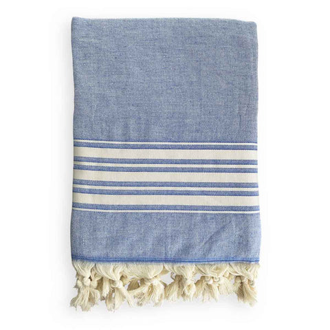 Telo fouta in cotone con lato in spugna celeste